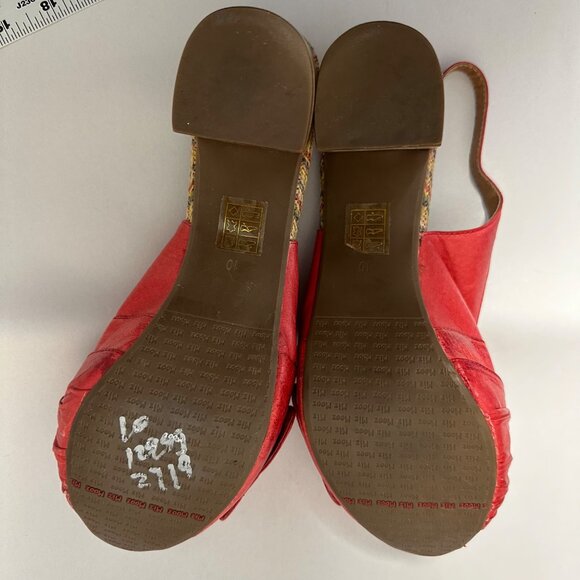 Miz Mooz Violin Red Leather Slingback Peep Toe Wood Block Heels Size 10 Pinup - Picture 11 of 11